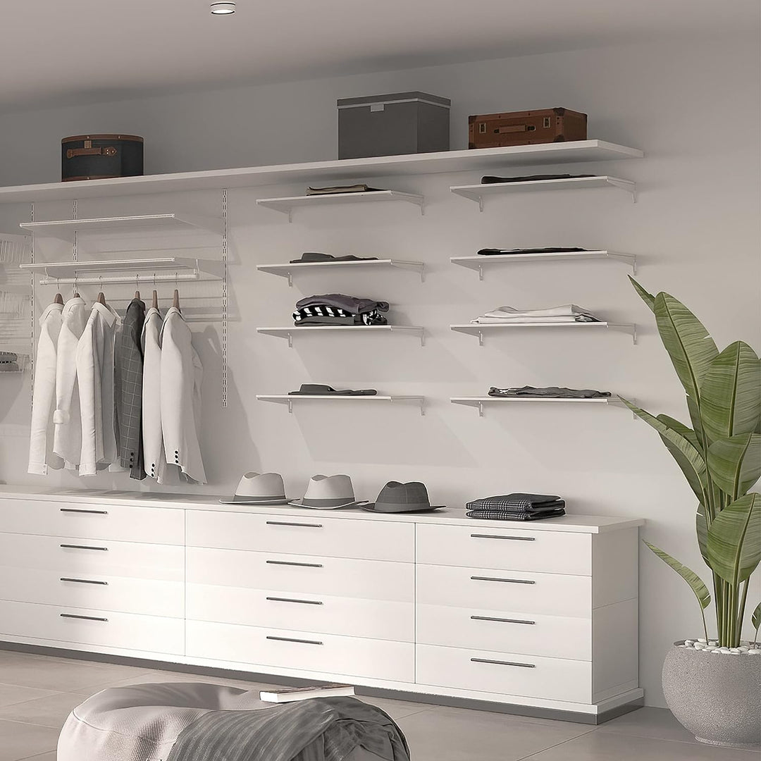 Emuca - Wandbefestigungsplatten und Jagmet-Regalträger, 230, Weiss, Stahl 230mm 4 Platten + Stützen,