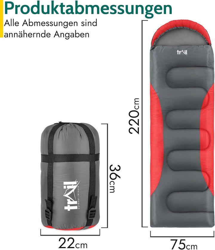 Trail-Alpin-Schlafsack mit Kapuze – 250 g Schlafsack, 3-Jahreszeiten- Schlafsack. Leicht, kleines Pa