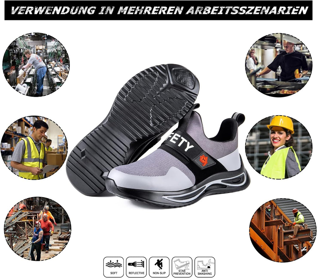 TAERGU Sicherheitsschuhe Herren Damen-S1 Arbeitsschuhe mit Stahlkappe Leicht Klettverschluss SBP Sta