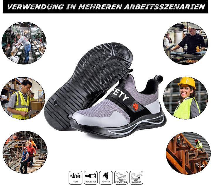 TAERGU Sicherheitsschuhe Herren Damen-S1 Arbeitsschuhe mit Stahlkappe Leicht Klettverschluss SBP Sta