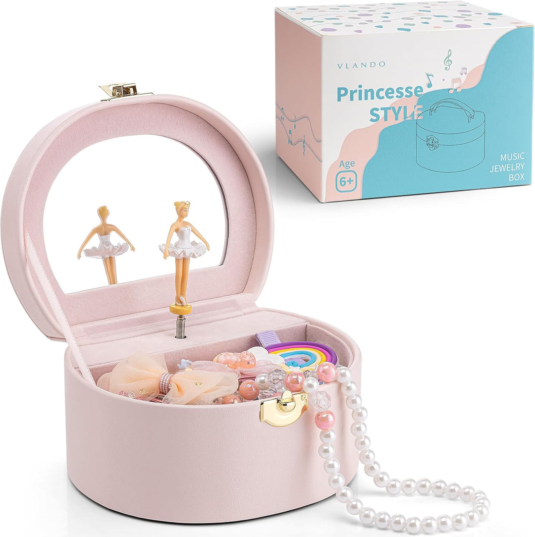 Vlando Schmuckkästchen Mädchen mit Spieluhr, Schmuckkasten Kinder mit Drehendem Ballerina & Spiegel,