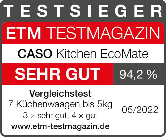 CASO Kitchen EcoMate - Design Küchenwaage, batterielose Nutzung durch kinetische Energie, Testsieger