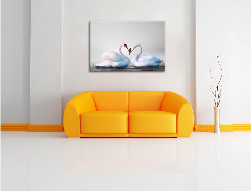 Pixxprint Schwäne auf dem Wasser als Leinwandbild/Grösse: 100x70 / Wandbild/Kunstdruck/fertig bespan