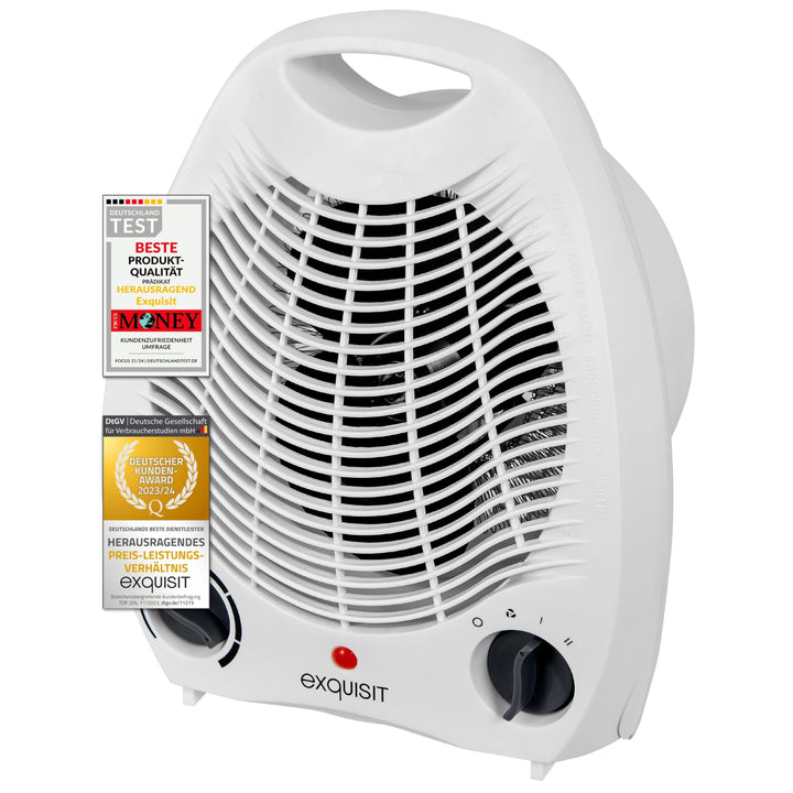 Exquisit Heizlüfter HL 32025 we | 2 Heizstufen (1000/2000 Watt) | Kaltstufe (Ventilator-Modus) | wei