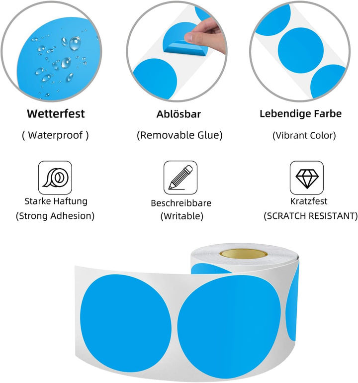 200 Stück Runde Aufkleber Gross 12.7cm Selbstklebend Klebepunkte Etiketten Farbkodierung kreise Stic