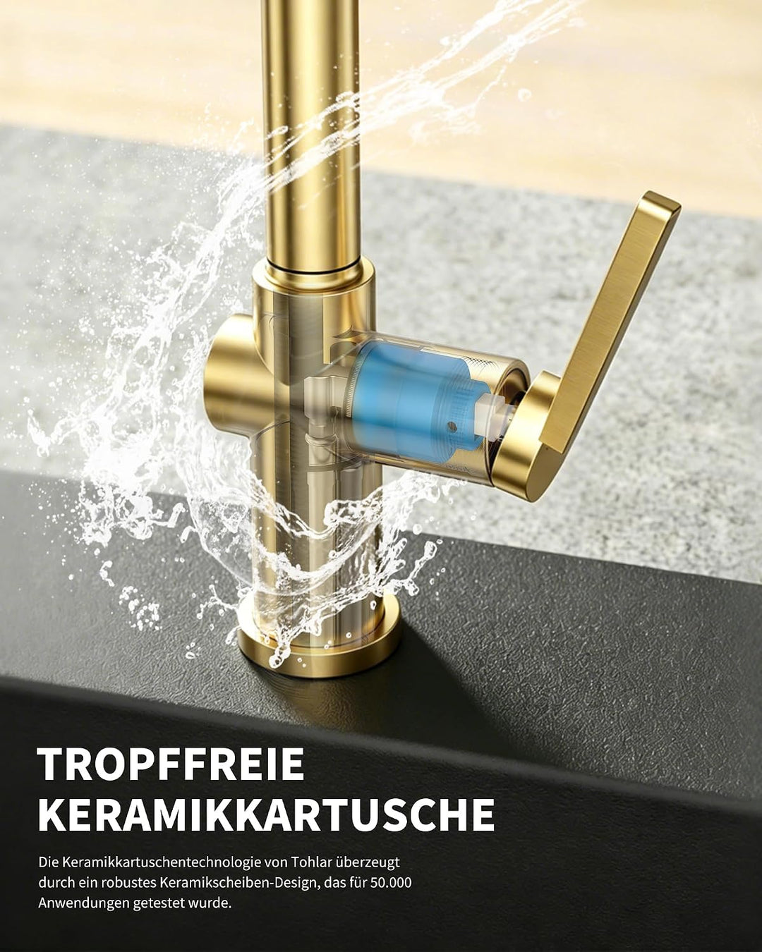 Tohlar Gebürsteter Gold Wasserhahn Küche Ausziehbar Gold | Hochdruck, Gold | Hochdruck