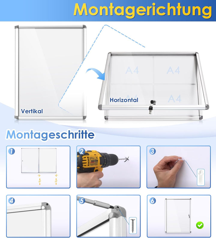 Swansea 4XA4 Schaukasten Abschliessbar Innen Magnetisch Infokasten Plakatschaukasten mit Alu Rahmen