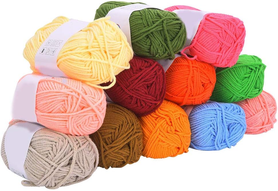 12 Farben Baumwollgarn Strickgarn Wolle Häkeln Baumwollstrickfaden Weiches warmes Garn zum Stricken