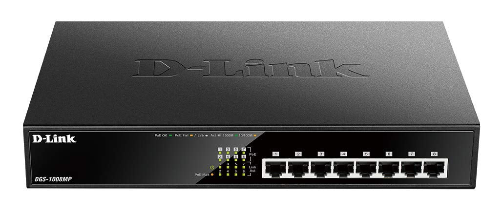 D-Link DGS-1008MP 8-Port Desktop Gigabit Switch (8 x 10/100/1000 BASE-T Ports, unterstützt PoE+) 8-P