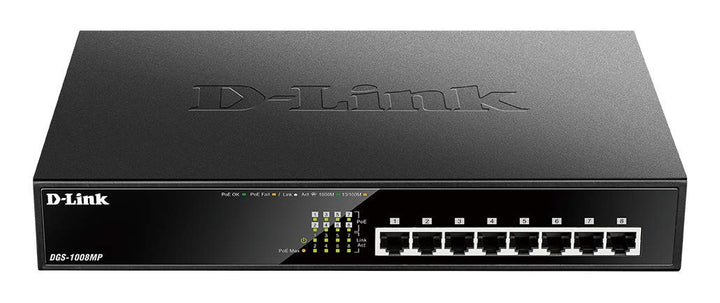 D-Link DGS-1008MP 8-Port Desktop Gigabit Switch (8 x 10/100/1000 BASE-T Ports, unterstützt PoE+) 8-P