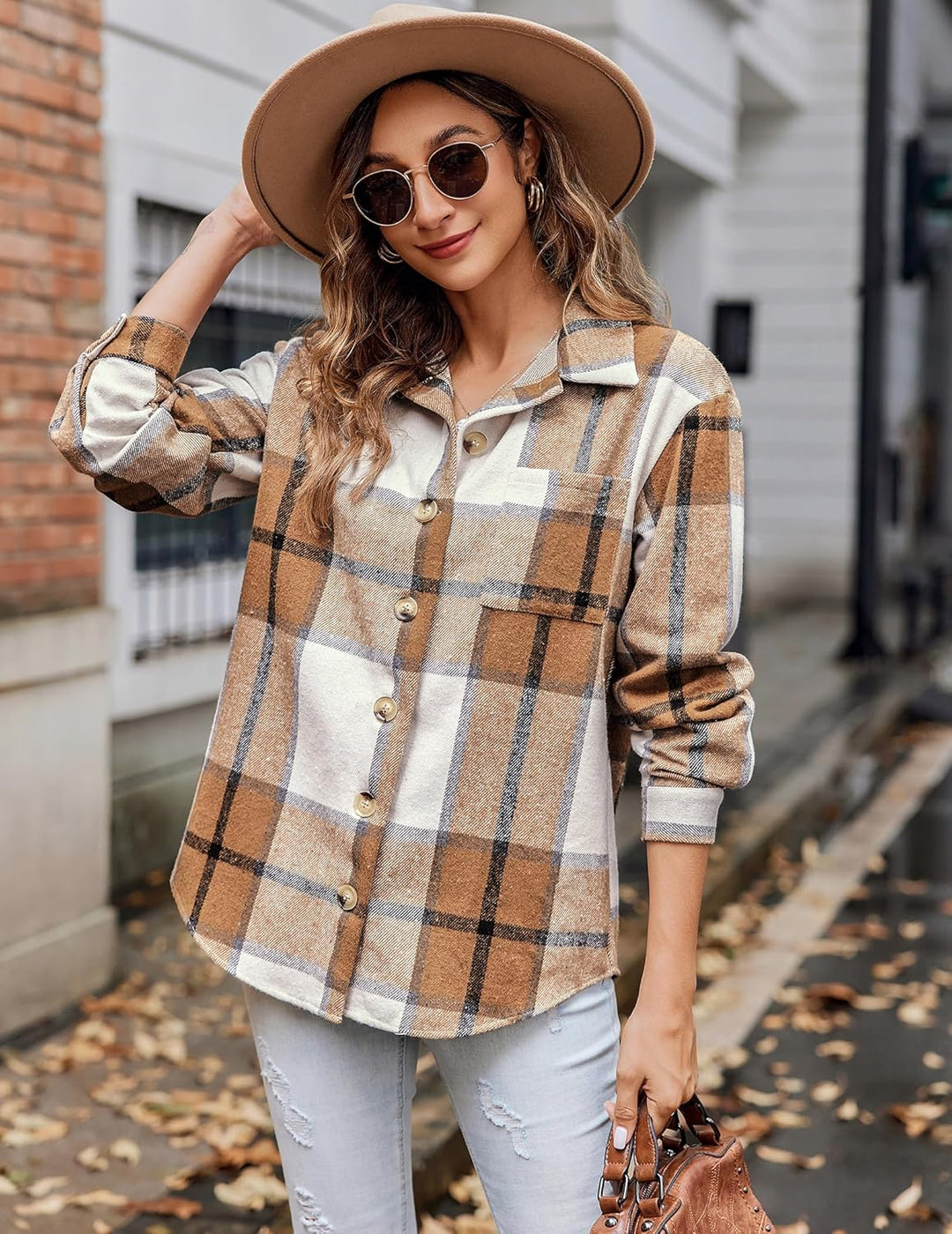 Zeagoo Damen Flanellhemd Karierte Hemdbluse Langarm Knopfleiste Flanell Bluse mit Tasche Lässige Kar