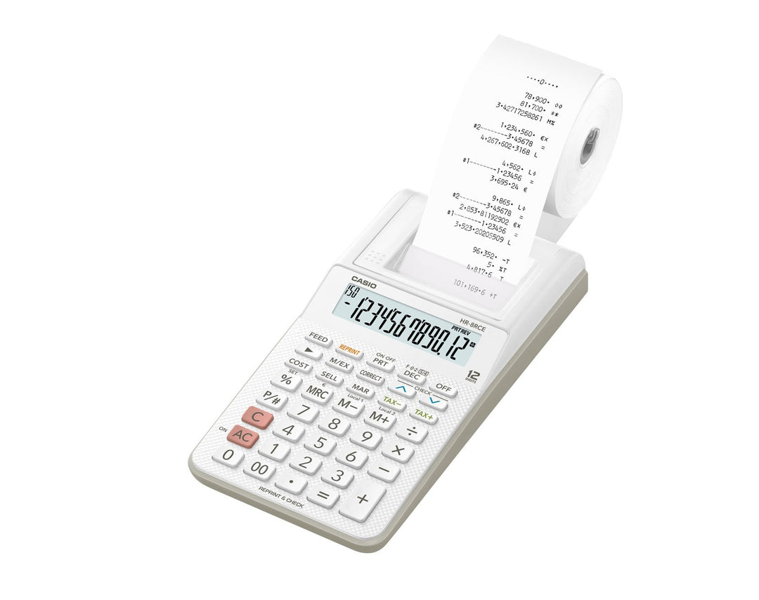 Casio HR-8RCE-WE Druckender Tischrechner Weiss Display (Stellen): 12 batteriebetrieben, netzbetriebe