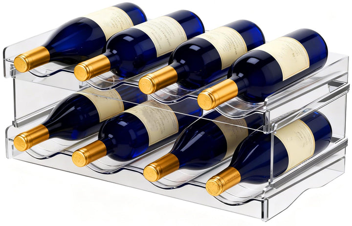qjuwhua Flaschenregal Kühlschrank Stapelbarer 2 Tier 8 Flaschen Organizer Schrank Weinregal Weinflas