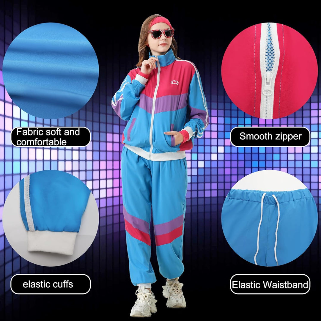 80er 90er Jahre Outfit Herren Damen 80er Jahre Trainingsanzug Jacke Hose Anzug, 80er Jahre Kostüm He