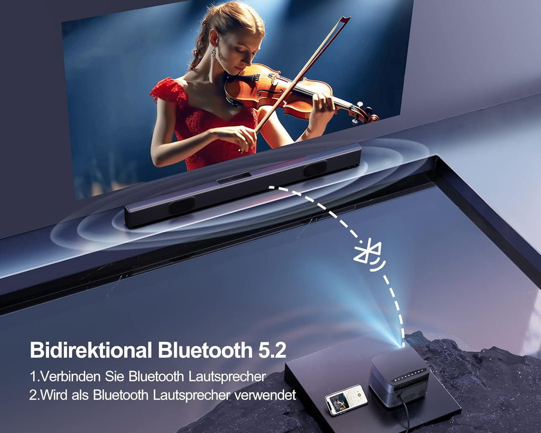 【Autofokus/Trapezkorrektur】 Beamer, 15000 Lumen WiFi Bluetooth Beamer Full HD 1080P, Heimkino Video