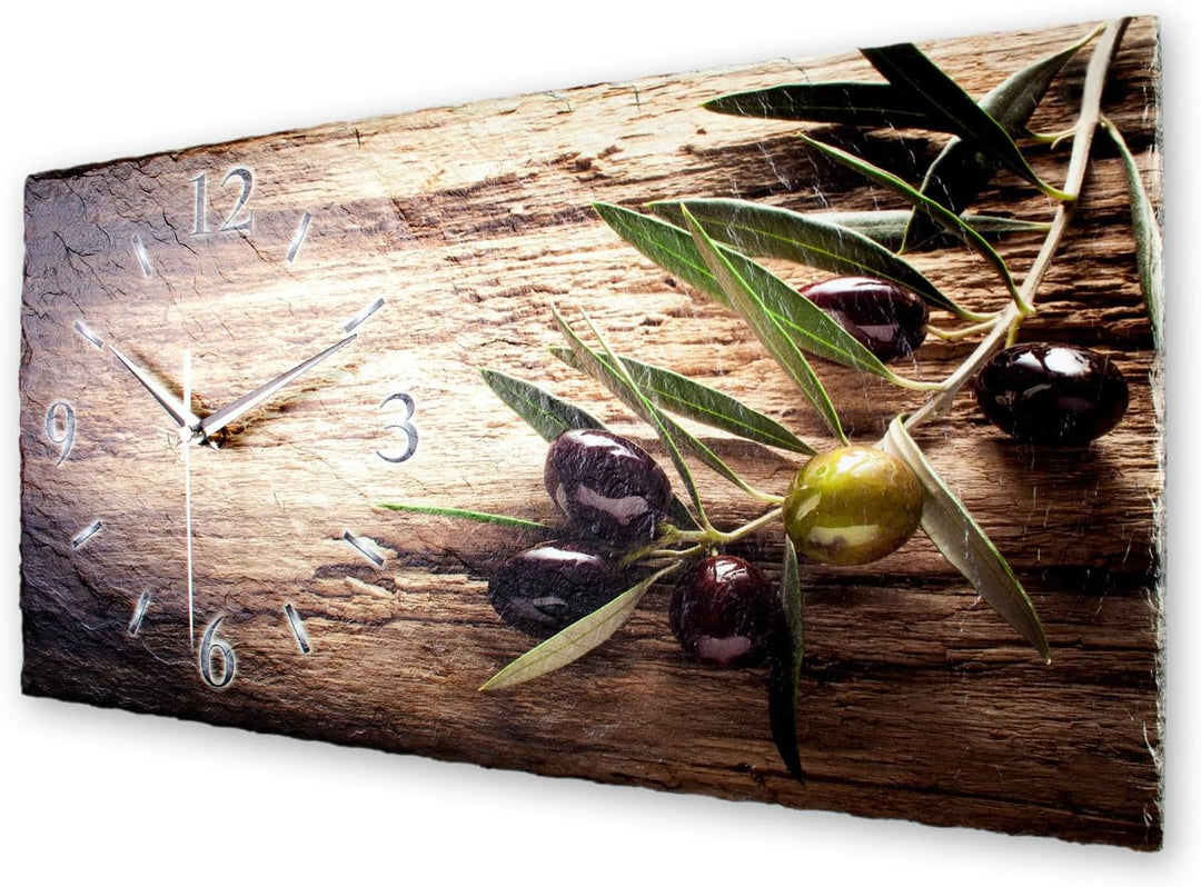 Kreative Feder Designer-WANDUHR Olive aus Stein mit Zeigern aus gebürstetem Aluminium - Designeruhr
