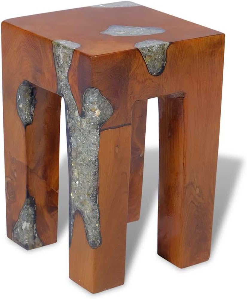 vidaXL Teak Massivholz Sitzhocker Fusshocker Hocker Beistelltisch Harz 30x30x40cm