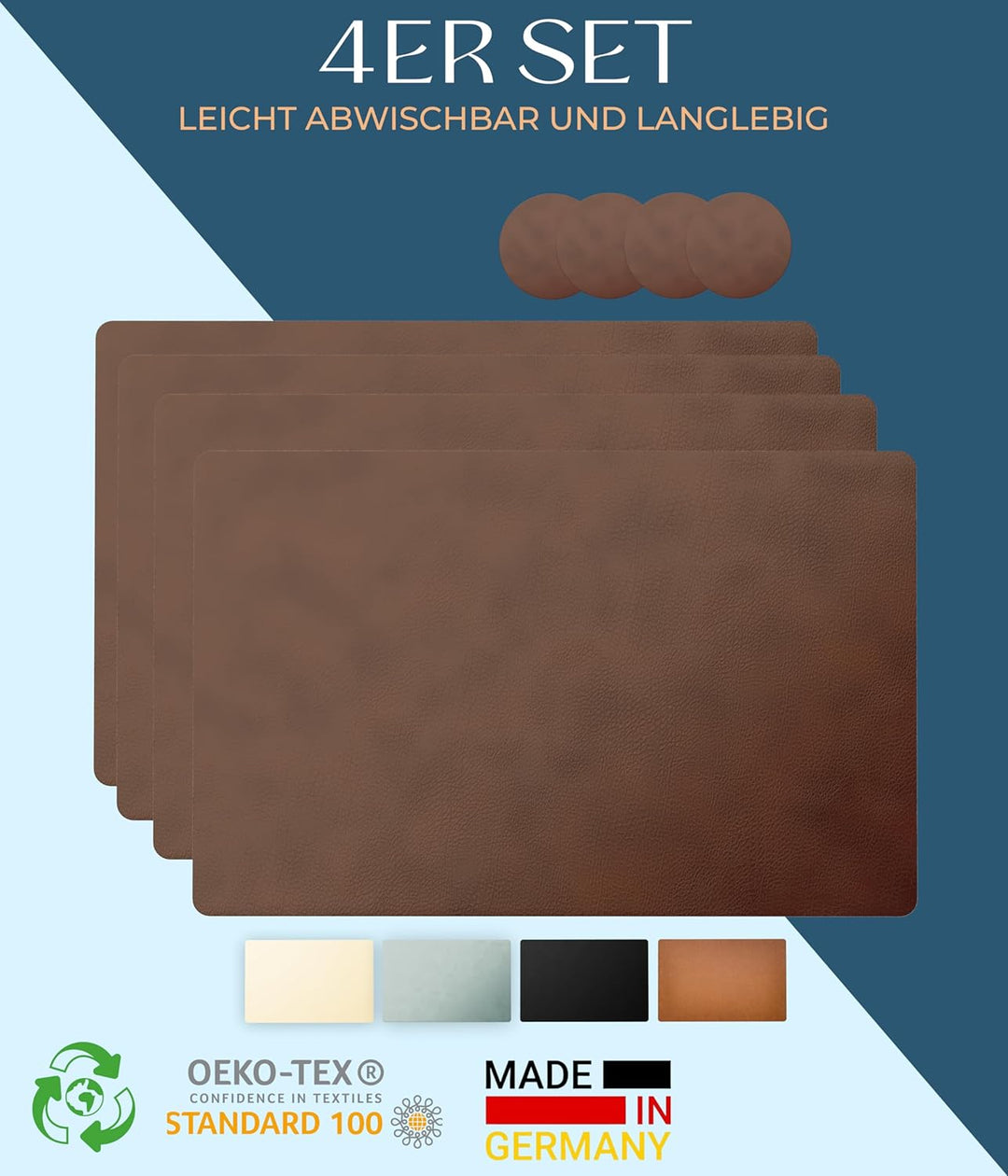 Lederfabrik Garnier® Platzsets und Untersetzer 4er Set, abwaschbar, echtes recyceltes Leder, Tischse