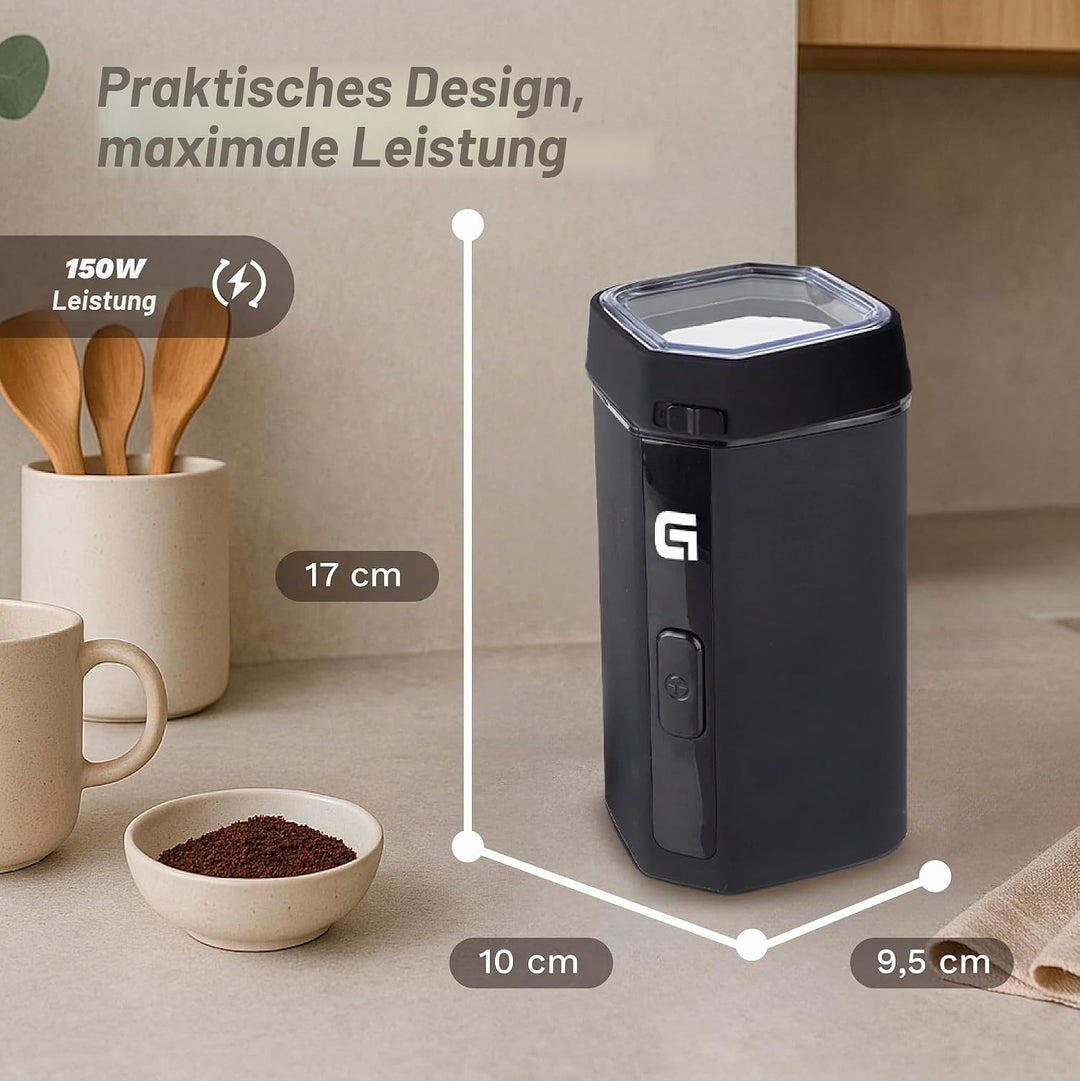 Grunkel Elektrische Kaffeemühle mit Druckknopf und transparentem Visier - MO-150R - Kapazität 50 g,