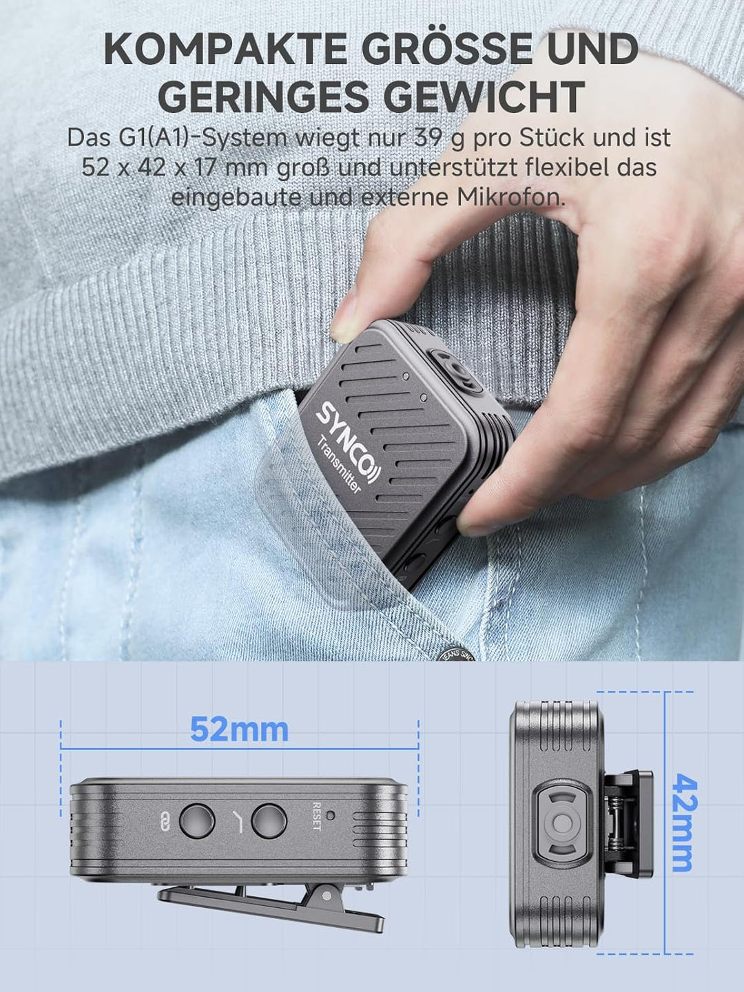SYNCO Lavalier Funkmikrofon G1(A1), 2,4GHz Kabellos Ansteckmikrofon System, Wireless Microphone Mics