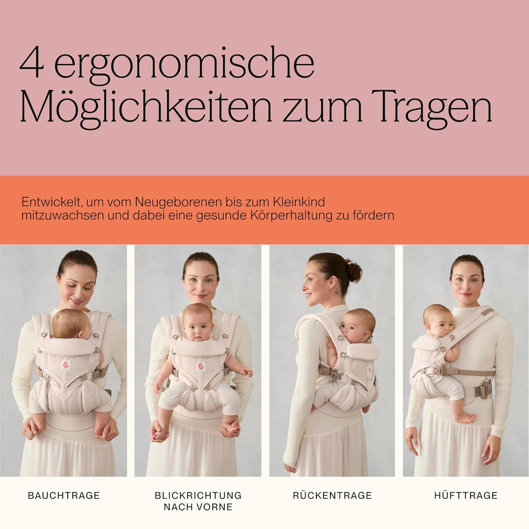 Ergobaby Babytrage für Neugeborene bis zum Kleinkind, 4-Positionen Omni 360 Cool Air Mesh Pearl Grey