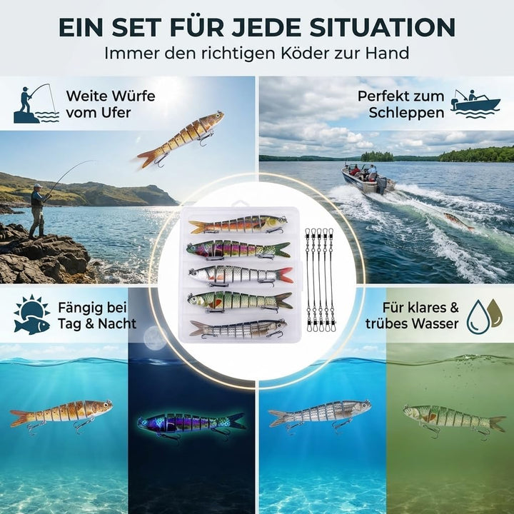 Hecht Köder Set Kunstköder 5 Stück in Box Angel-Köder zum Raubfisch-Angeln – Wobbler mehrteilig mit