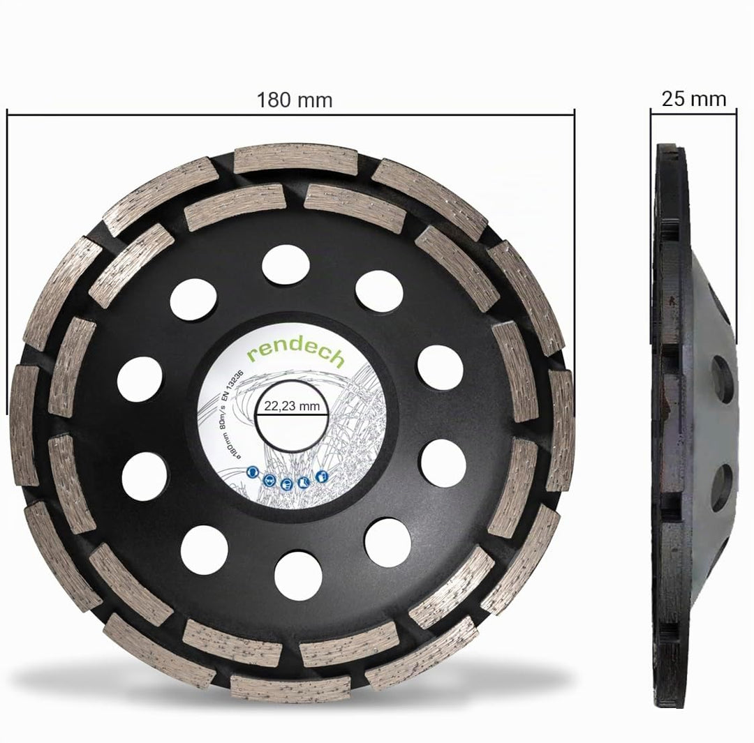 2x Profi Diamant Schleiftopf 180 mm für Beton, Stein, Fliesenkleber uvm. - Beton Schleifscheibe 180m