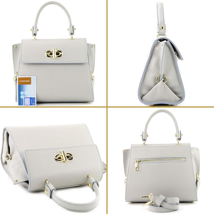 modamoda de - T182 - ital. Damen Henkeltasche Klein Leder Bordeauxrot, Bordeauxrot