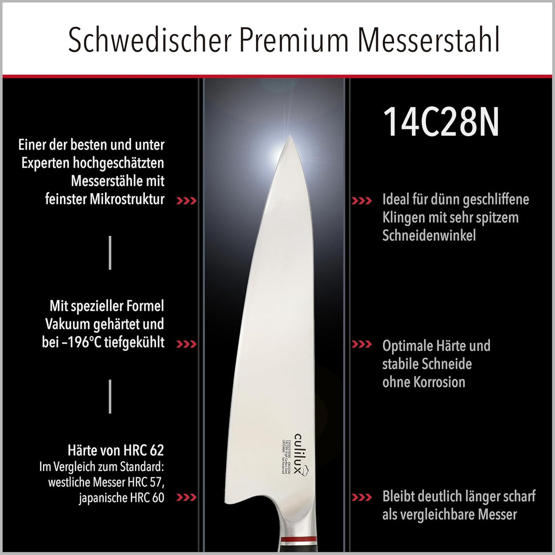 CULILUX Kobe N63 Kochmesser 20 cm extrem scharfes Profi Küchenmesser aus schwedischem 14C28N Edelsta