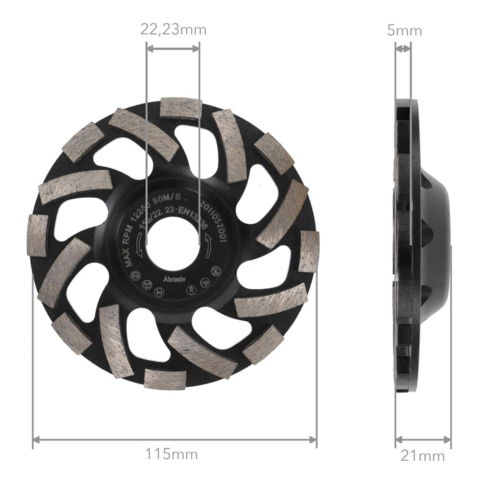 PRODIAMANT Diamant-Schleiftopf 115 mm x 22,2 mm Turbo ST91 Diamantschleifscheibe Asphalt Estrich Pro