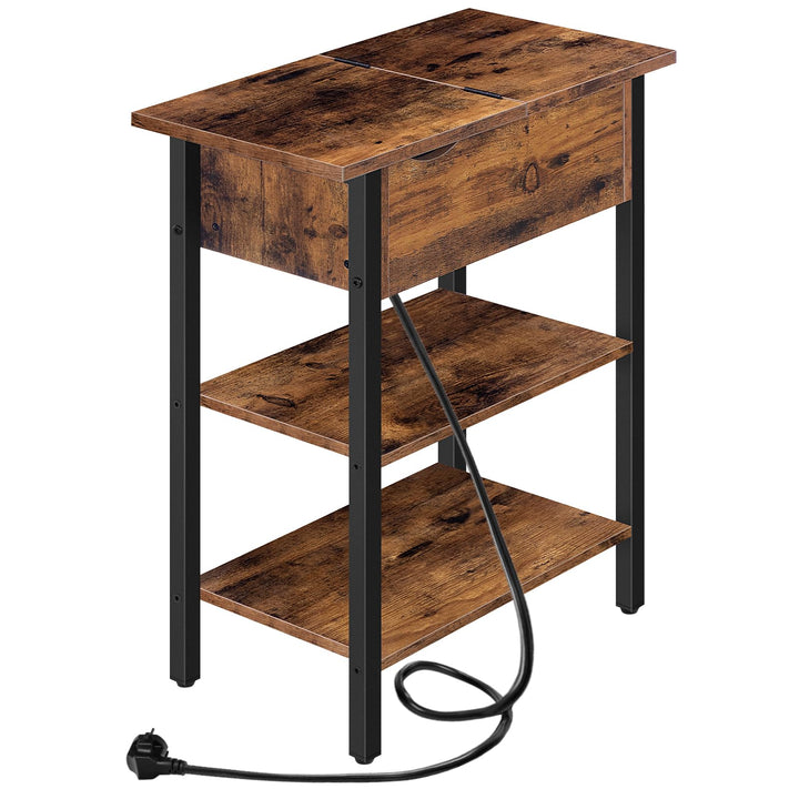 HOOBRO Beistelltisch, Flip-Top Sofatisch mit Ladestation und Ablagefläche, Schmaler Nachttisch für k