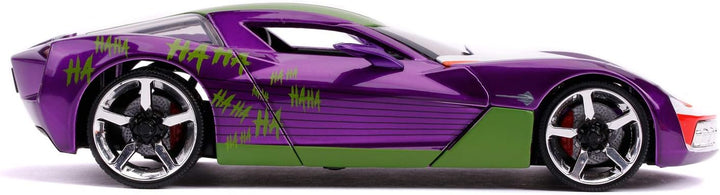 Jada Toys Chevy Corvette Stingray, 2009, Joker Figur, Batman, Massstab 1:24, Freilauf, Türen & Koffe