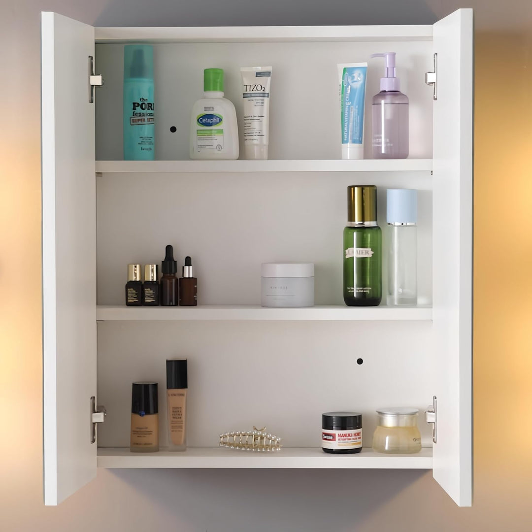 CLIPOP Badezimmer Spiegelschrank, Wandmontage Badezimmerschrank mit 2 Spiegeltüren und verstellbaren