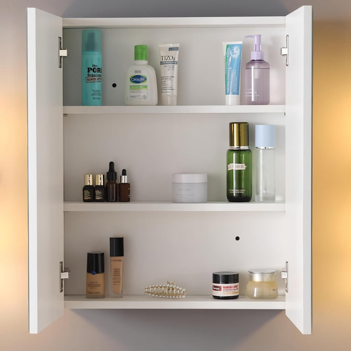 CLIPOP Badezimmer Spiegelschrank, Wandmontage Badezimmerschrank mit 2 Spiegeltüren und verstellbaren