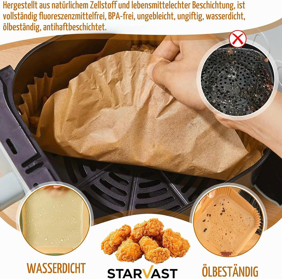 STARVAST 500 Stück Backpapier für Heissluftfritteuse, 20-24CM Eckig Airfryer Backpapier Einweg Papie