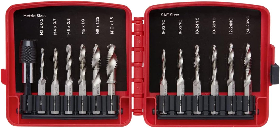 NEIKO 10059A Kombibohrer und Gewindebohrer-Set mit Schnellwechseladapter, 13-teilig, SAE (6-32NC bis