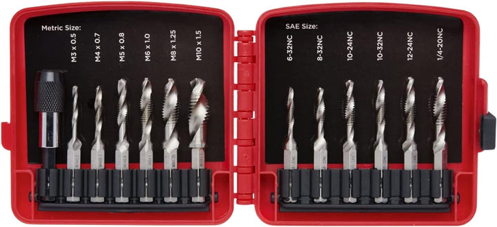 NEIKO 10059A Kombibohrer und Gewindebohrer-Set mit Schnellwechseladapter, 13-teilig, SAE (6-32NC bis