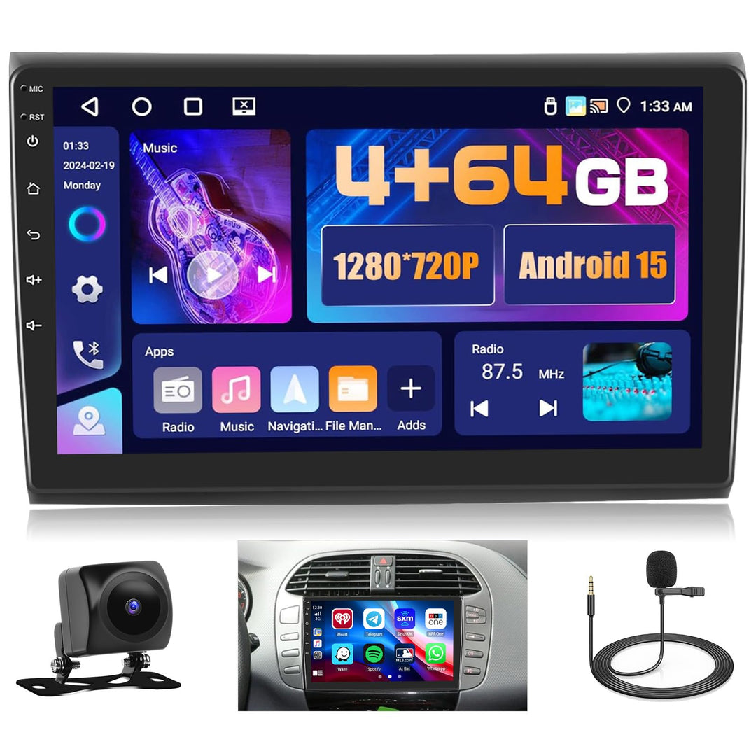 Hikity 4+64GB Android 15 Autoradio für FIAT Bravo 2008-2013 Mit Wireless Carplay Android Auto, 9 Zol