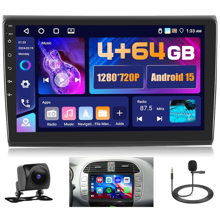 Hikity 4+64GB Android 15 Autoradio für FIAT Bravo 2008-2013 Mit Wireless Carplay Android Auto, 9 Zol
