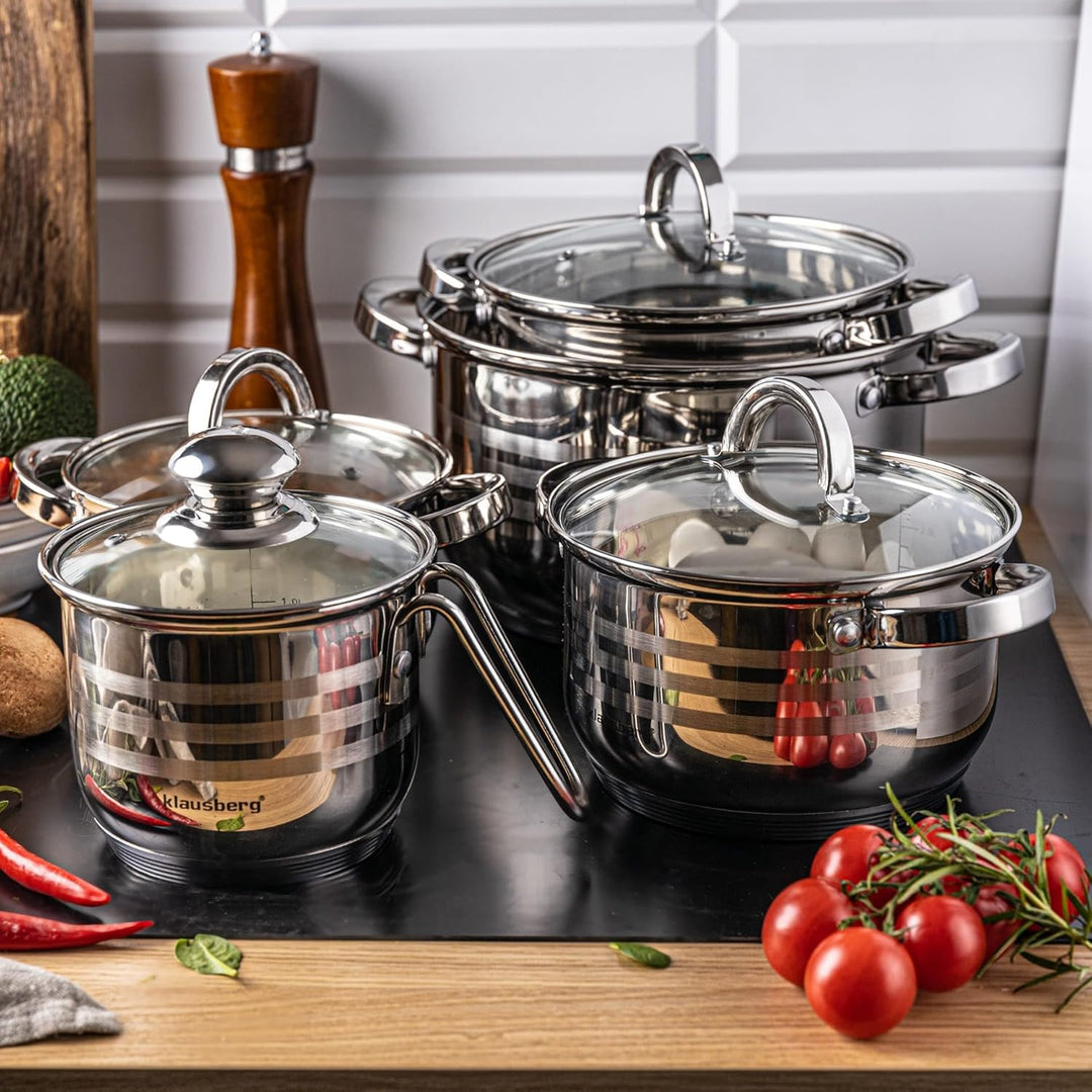 10-teilig Edelstahl Kochtopf Set Topfset mit Glasdeckel Topfe Induktion KLAUSBERG KB-7696