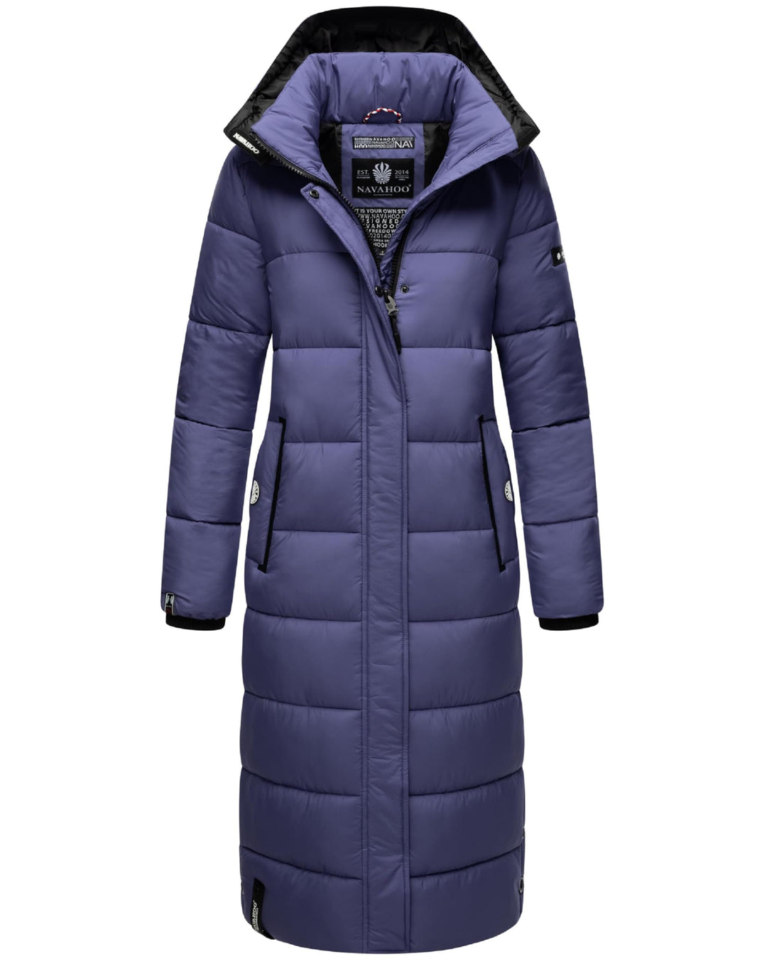 Navahoo Damen Wintermantel Warmer Steppmantel lang mit Abnehmbarer Kapuze Isalie XS-XXL XS Blue Viol