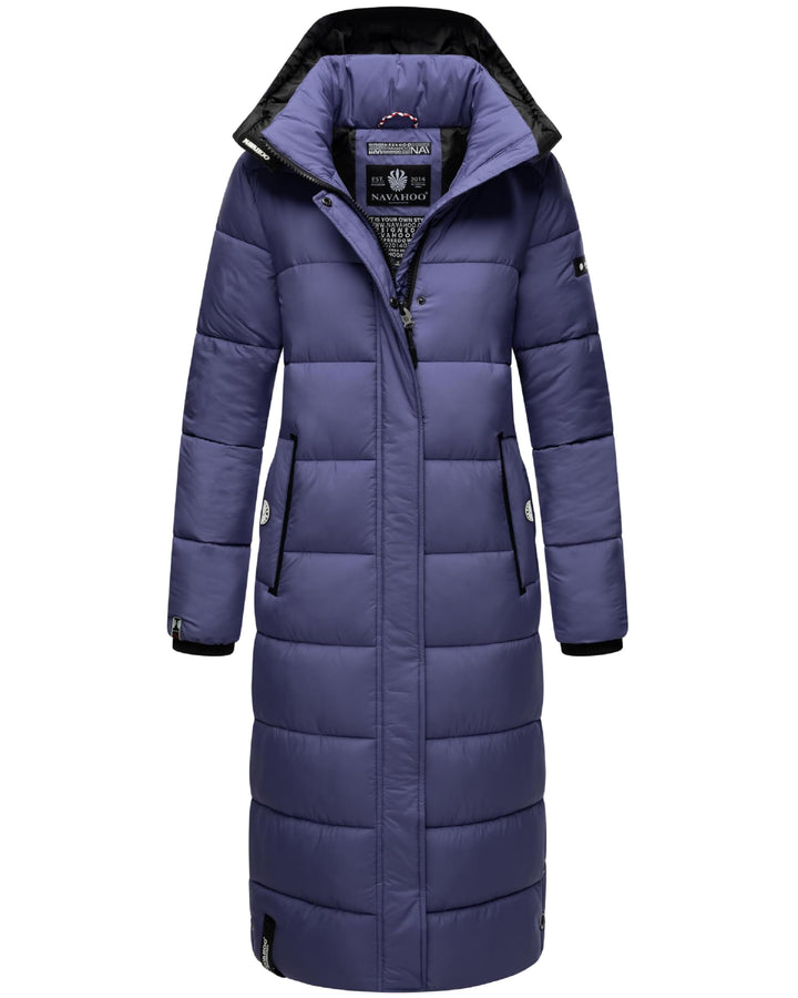 Navahoo Damen Wintermantel Warmer Steppmantel lang mit Abnehmbarer Kapuze Isalie XS-XXL XS Blue Viol