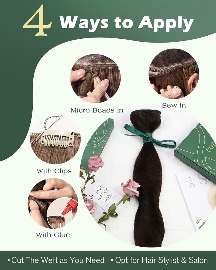 Ugeat Braun Extensions Echthaar Tressen Remy Haartressen Echthaar Zum Einnähen Dunkel Braun Echthaar