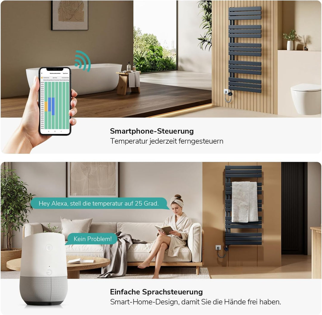 EMKE WiFi Badheizkörper Elektrisch 1599x600 mm, Flach Handtuchheizkörper Elektrisch, Elektrischer Ha