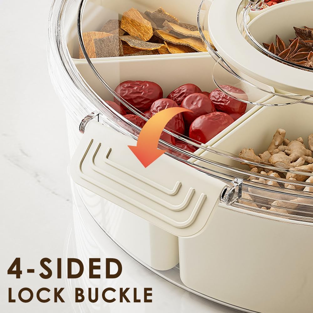 Snackbox mit Fächern, Rund Grosse Snackdose mit 9 Fächern, Deckel, Griff, 4 Gabel, Snackteller mit D