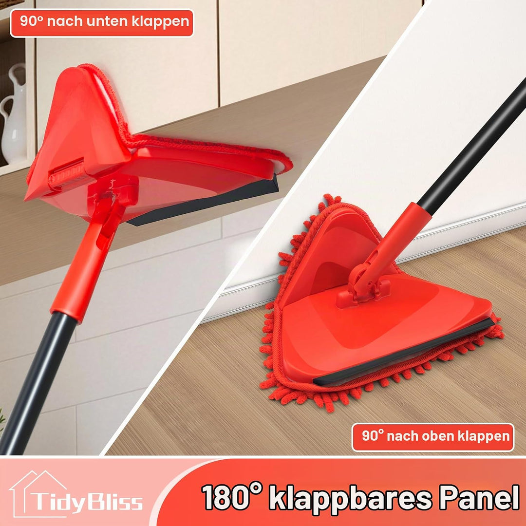 TidyBliss Bodenwischer Wandmop mit 202 cm Langem Stiel, 360°Drehbarer Dreieck Wischmopp mit Klappbar