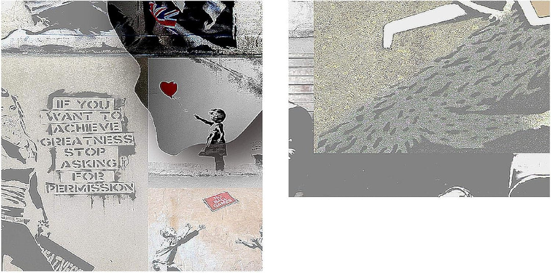 Runa Art Wandbild XXL Weltkarte Banksy Collage Loft Wohnzimmer 200 x 80 cm Bunt 5 Teilig - Made in G