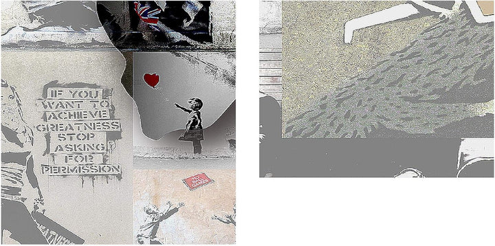 Runa Art Wandbild XXL Weltkarte Banksy Collage Loft Wohnzimmer 200 x 80 cm Bunt 5 Teilig - Made in G