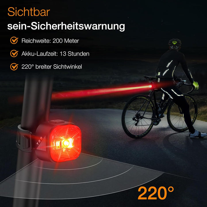 Tavaler Fahrradlicht Set USB Aufladbar | StVZO Zugelassen Fahrradbeleuchtung Set | IPX5 Wasserdicht