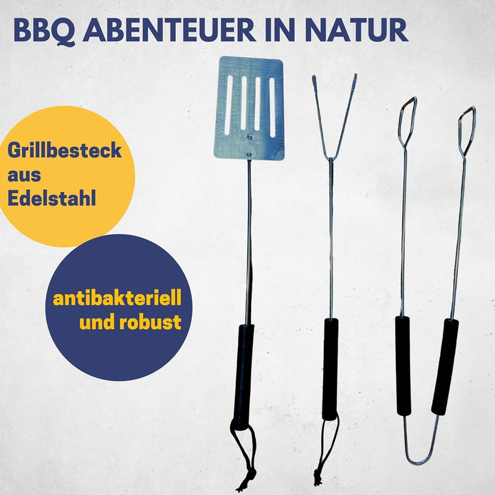 Best Sporting Grillbesteck Set 3-teilig I Grill Besteck aus Grillgabel, Grillwender und Grillzange E